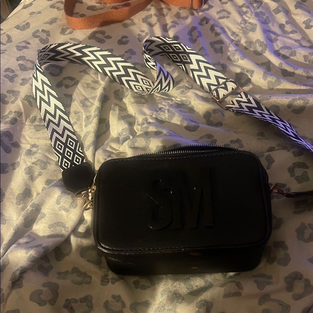 Chic Black Crossbody Bag with Initials